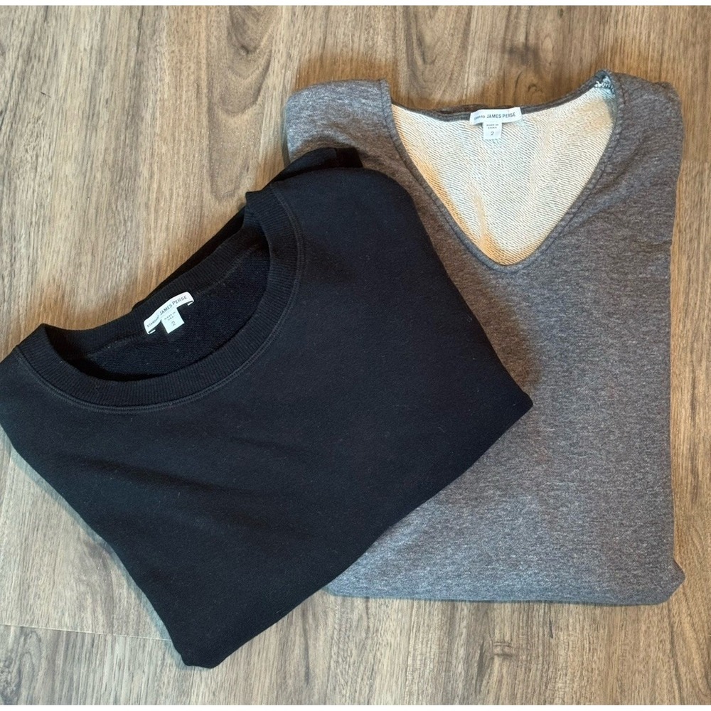 James Perse Size 2 M Black Crewneck Sweatshirt & Dress 100% Cotton USA Lot of 2